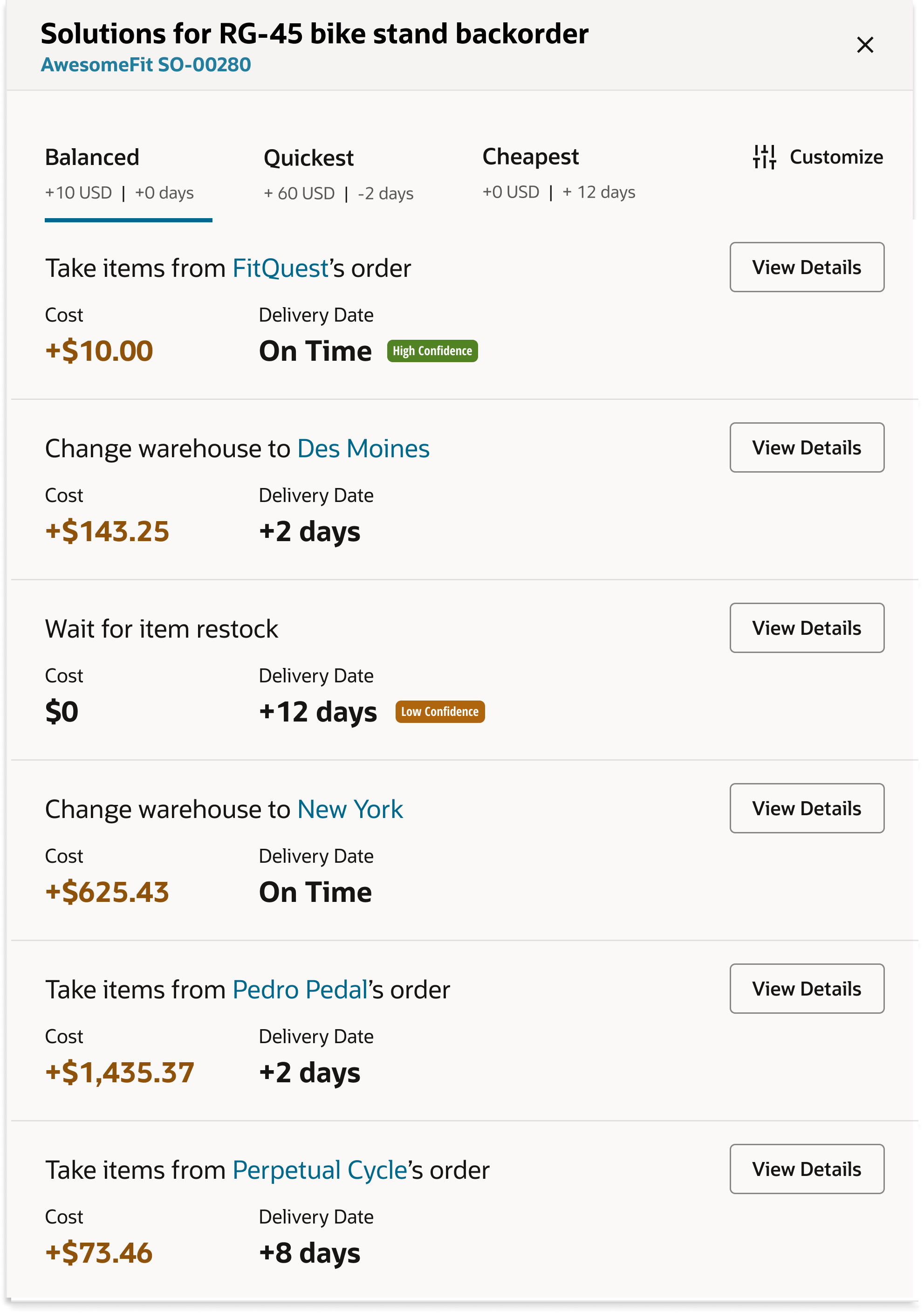 List Header Tab Priority Selection component